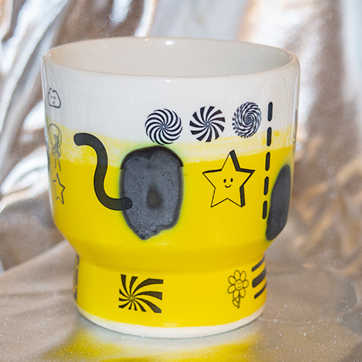 Using ceramic decals-Ultra Mug with CerPrint True Black decals created by Liz Colyar.