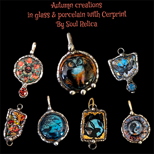 Glass and enamel jewelry with silver frames